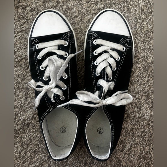 Shoes - Black and White Lace-Up Sneakers